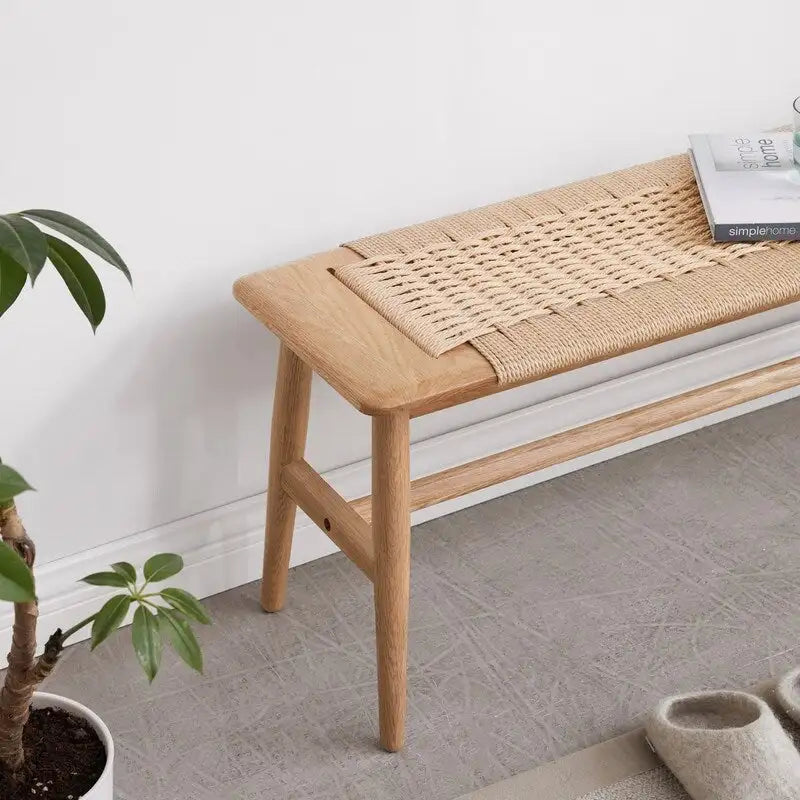 Eikenhouten bank met gevlochten design – eetkamer, slaapkamer & hal