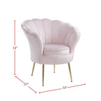 Kuipstoel met geschulpte rugleuning, velours bekleding en metalen poten