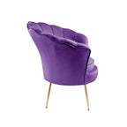 Kuipstoel met geschulpte rugleuning, velours bekleding en metalen poten