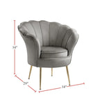 Kuipstoel met geschulpte rugleuning, velours bekleding en metalen poten