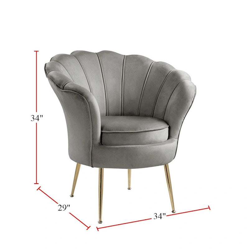 Kuipstoel met geschulpte rugleuning, velours bekleding en metalen poten