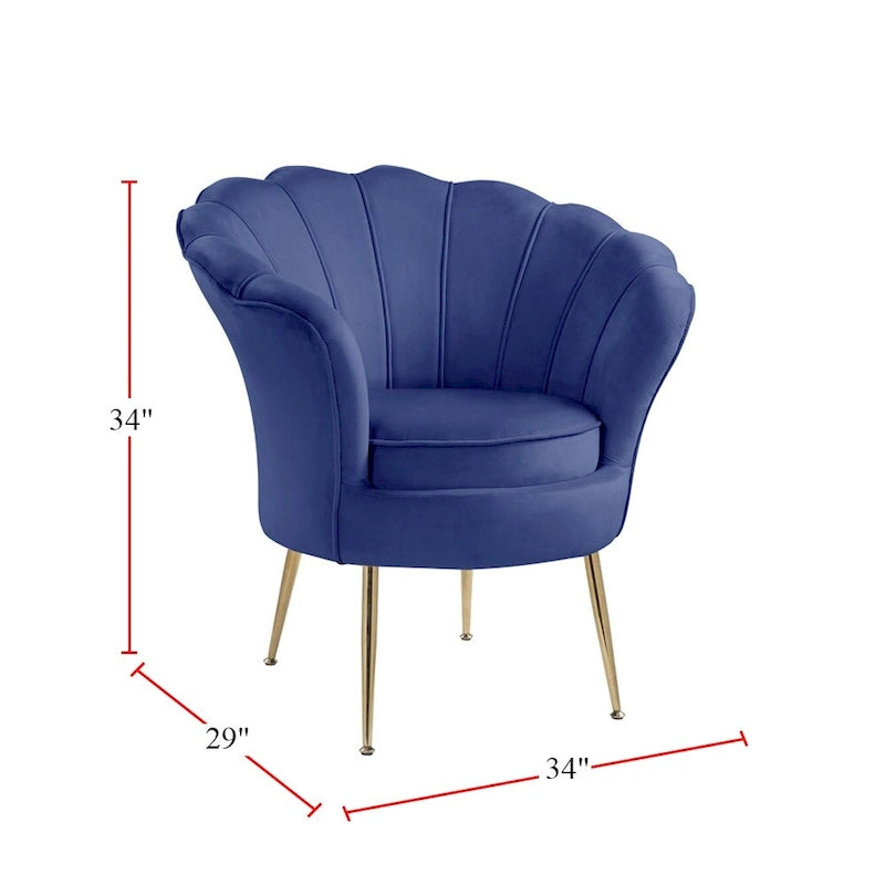 Kuipstoel met geschulpte rugleuning, velours bekleding en metalen poten