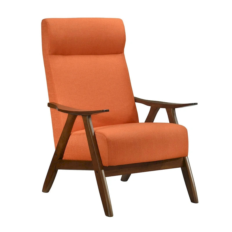 32-inch hoge accentfauteuil met hoge rugleuning, oranje polyester, massief hout