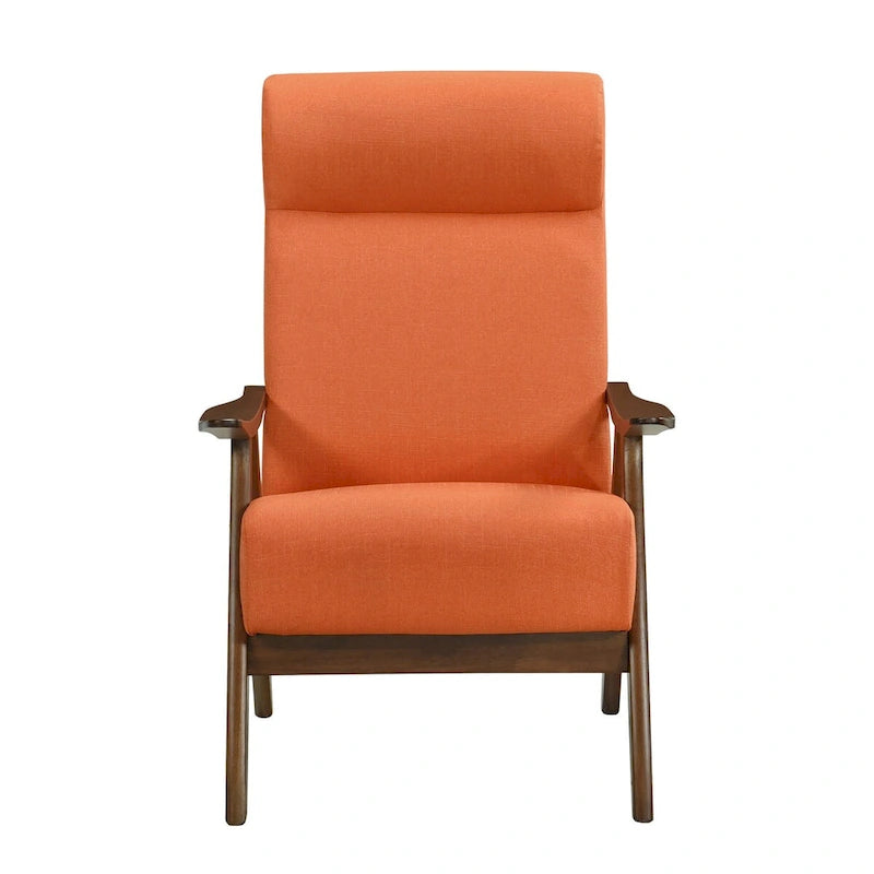 32-inch hoge accentfauteuil met hoge rugleuning, oranje polyester, massief hout