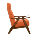 32-inch hoge accentfauteuil met hoge rugleuning, oranje polyester, massief hout