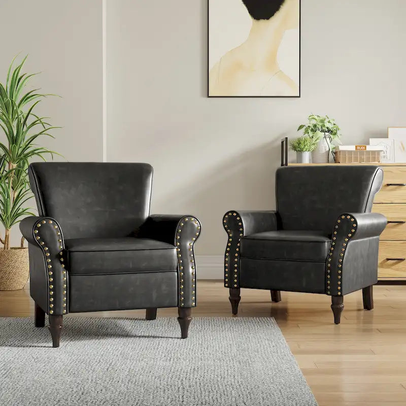 Set van 2 kunstlederen fauteuils met houten poten