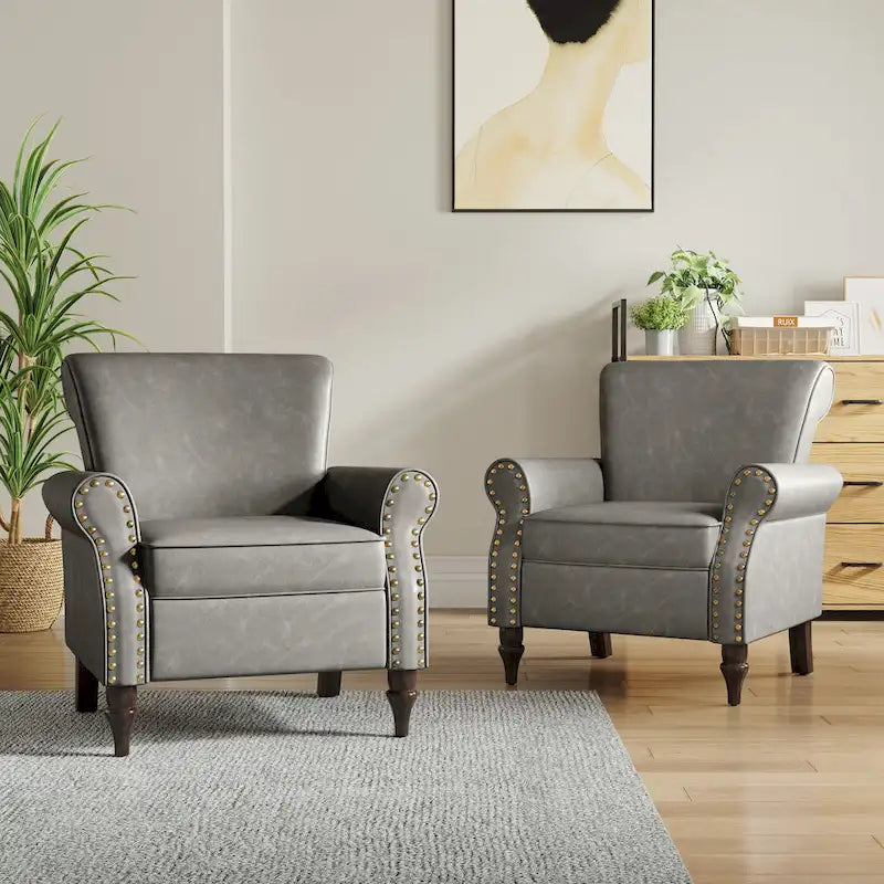 Set van 2 kunstlederen fauteuils met houten poten