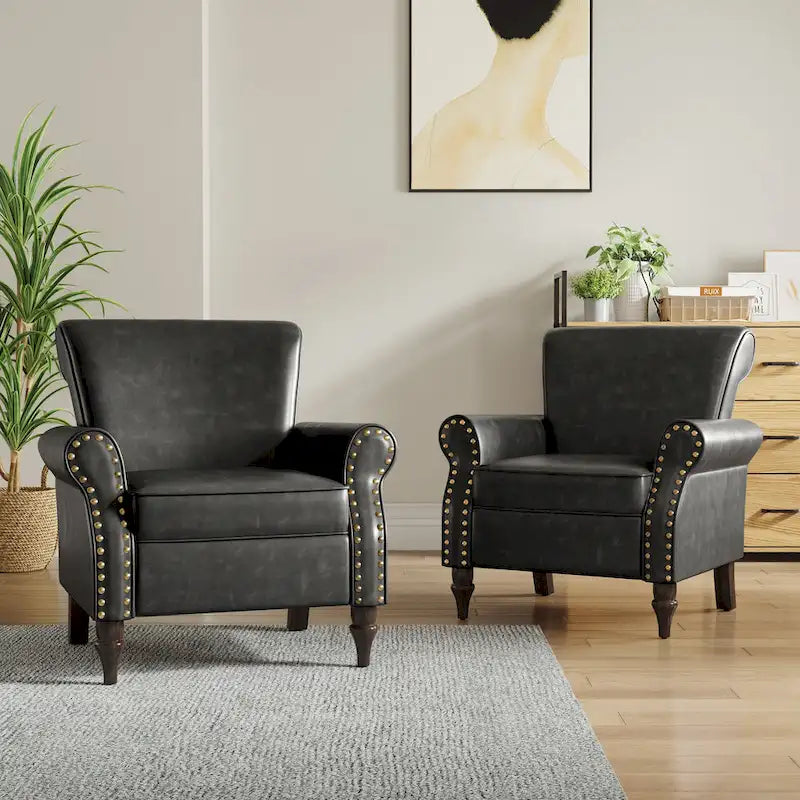 Set van 2 kunstlederen fauteuils met houten poten