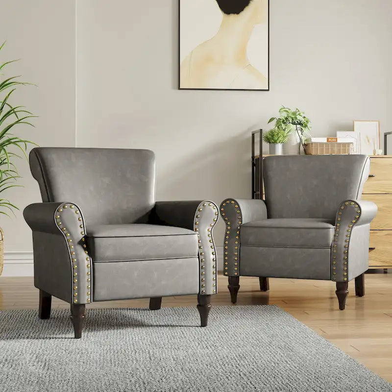 Set van 2 kunstlederen fauteuils met houten poten