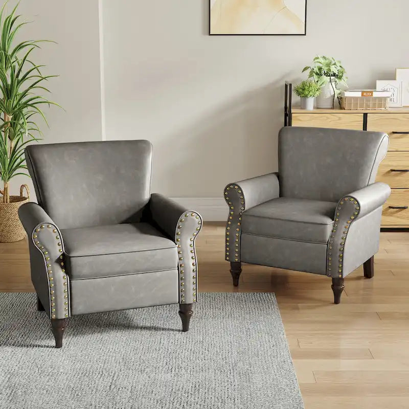 Set van 2 kunstlederen fauteuils met houten poten