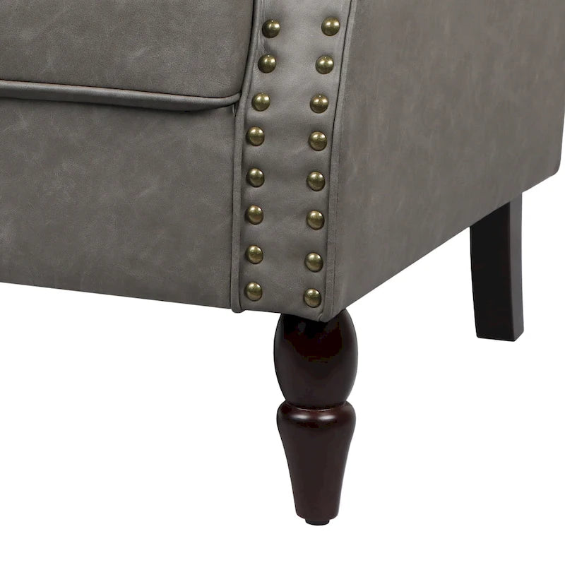 Set van 2 kunstlederen fauteuils met houten poten