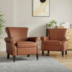 Set van 2 kunstlederen fauteuils met houten poten