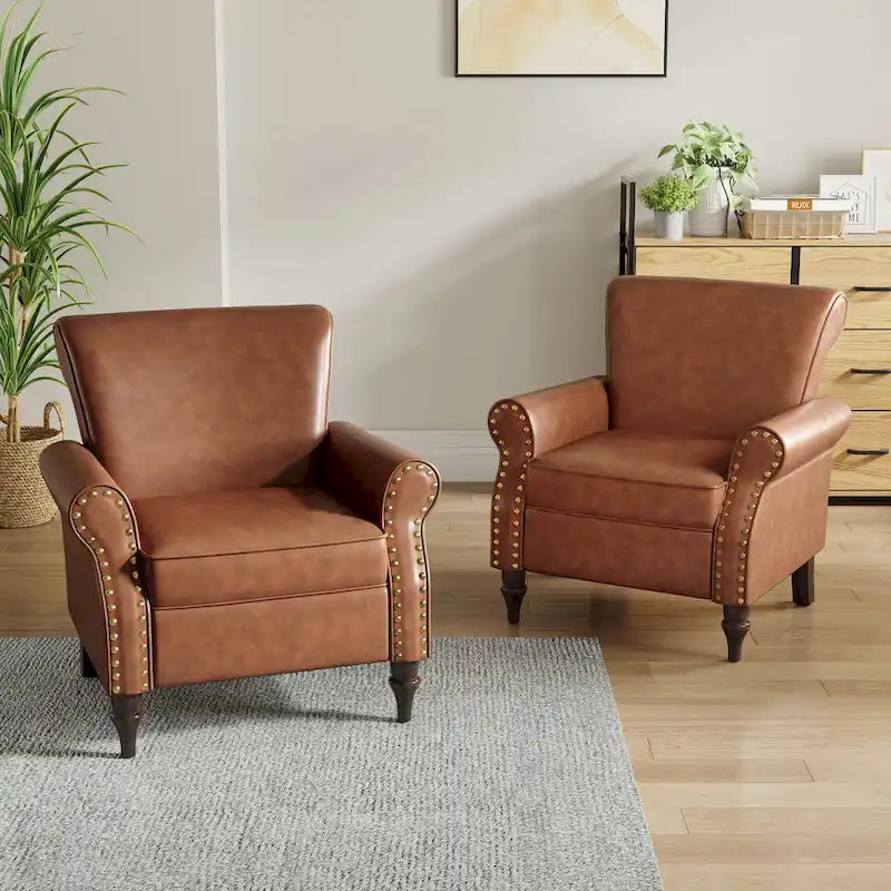 Set van 2 kunstlederen fauteuils met houten poten