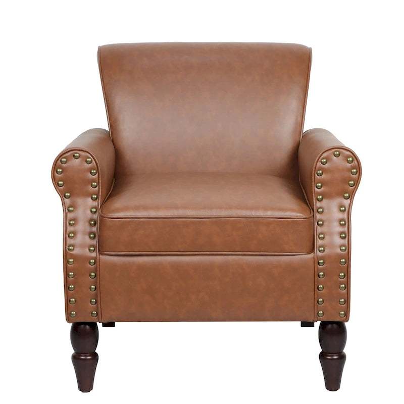 Set van 2 kunstlederen fauteuils met houten poten