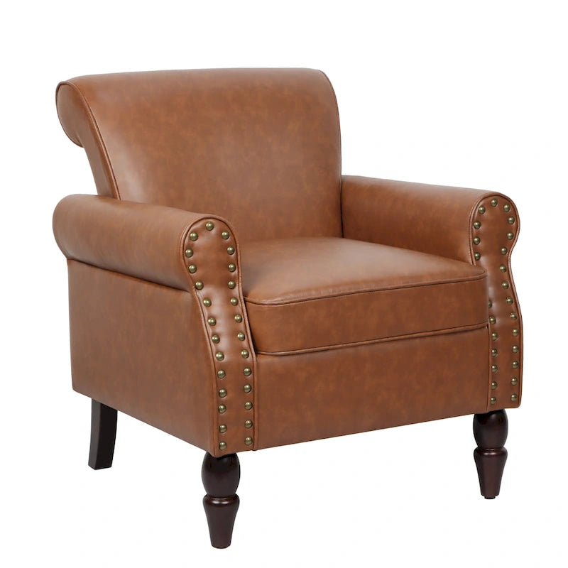 Set van 2 kunstlederen fauteuils met houten poten