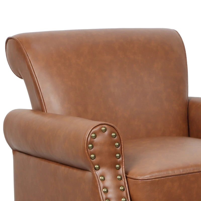 Set van 2 kunstlederen fauteuils met houten poten