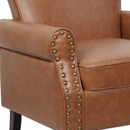 Set van 2 kunstlederen fauteuils met houten poten
