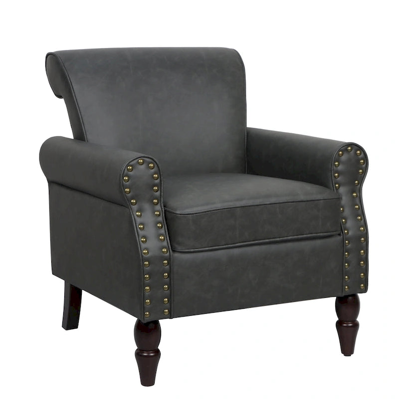Set van 2 kunstlederen fauteuils met houten poten