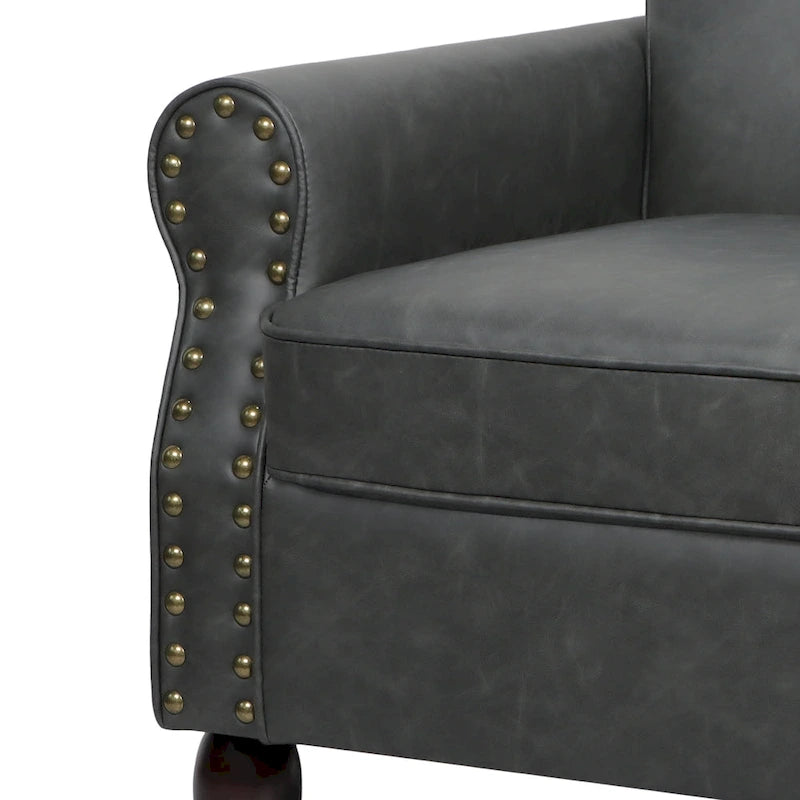 Set van 2 kunstlederen fauteuils met houten poten