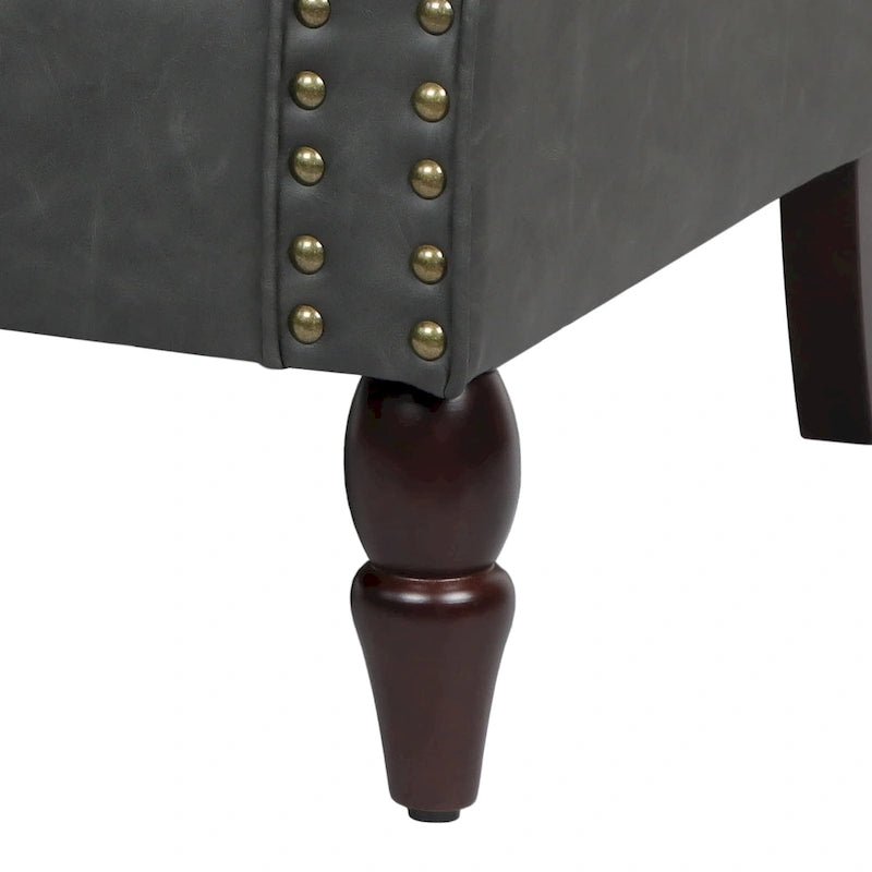 Set van 2 kunstlederen fauteuils met houten poten