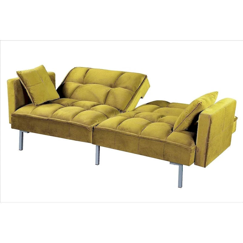 Converteerbare slaapbank met getufte fluwelen bekleding en metalen poten