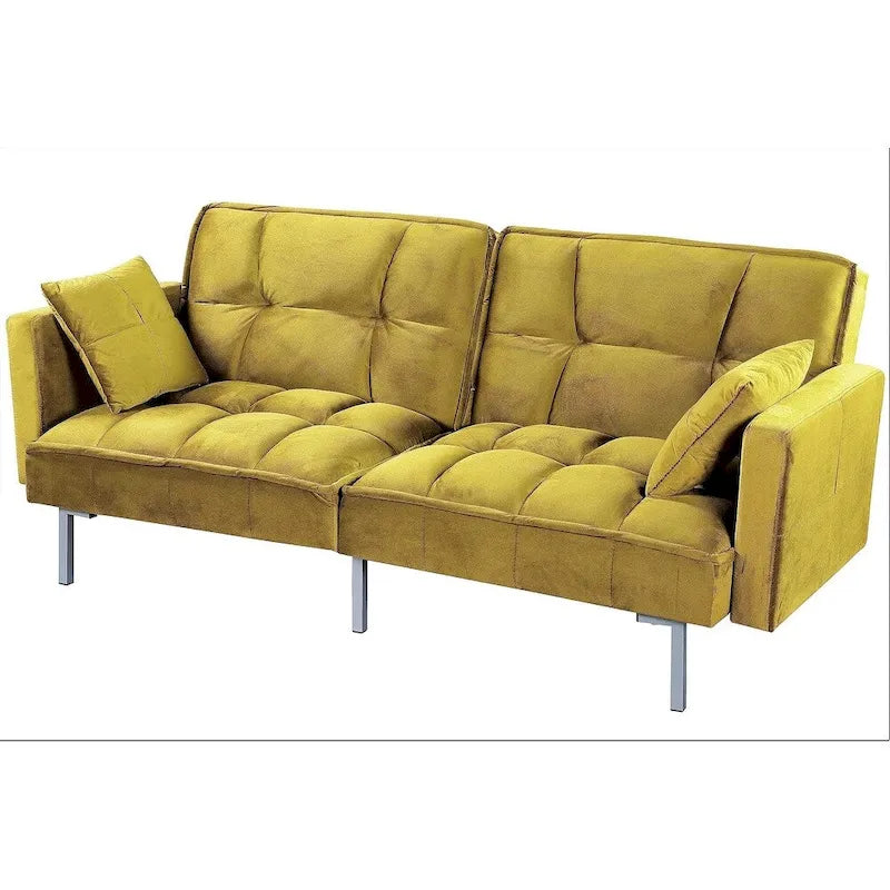 Converteerbare slaapbank met getufte fluwelen bekleding en metalen poten
