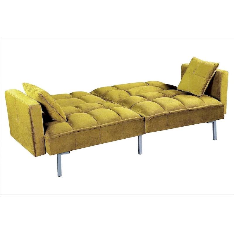 Converteerbare slaapbank met getufte fluwelen bekleding en metalen poten