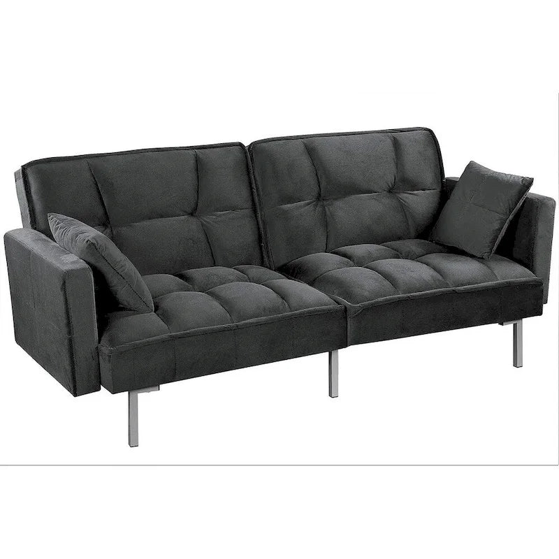Converteerbare slaapbank met getufte fluwelen bekleding en metalen poten