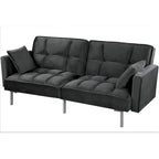 Converteerbare slaapbank met getufte fluwelen bekleding en metalen poten