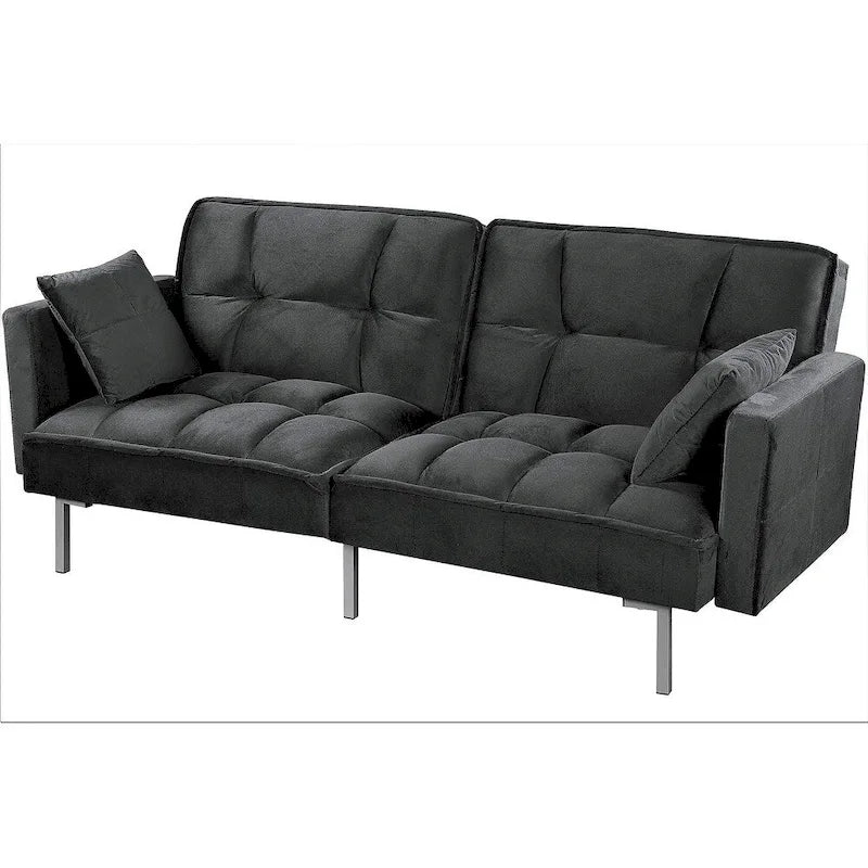 Converteerbare slaapbank met getufte fluwelen bekleding en metalen poten