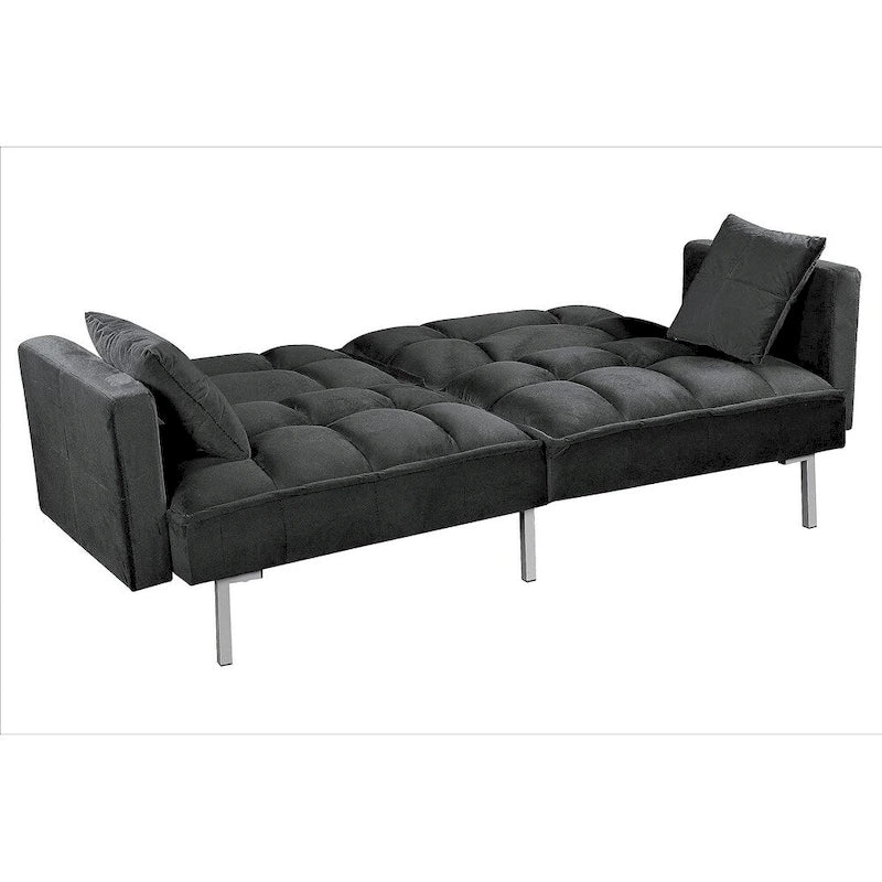 Converteerbare slaapbank met getufte fluwelen bekleding en metalen poten