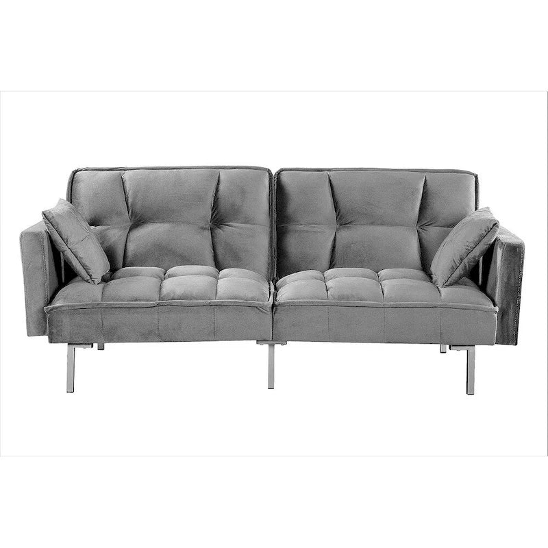Converteerbare slaapbank met getufte fluwelen bekleding en metalen poten