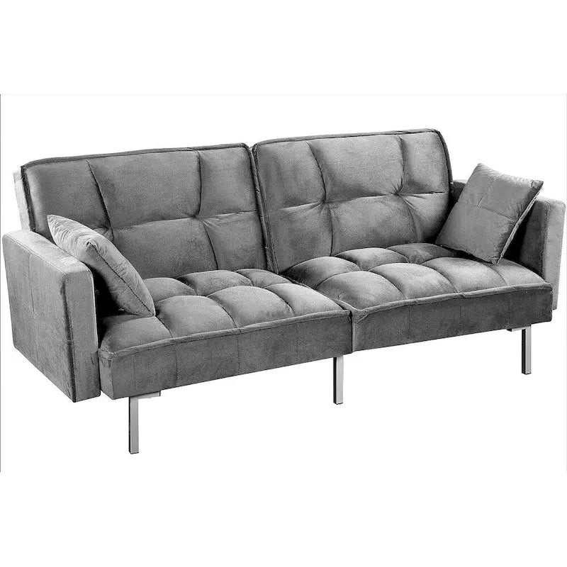 Converteerbare slaapbank met getufte fluwelen bekleding en metalen poten