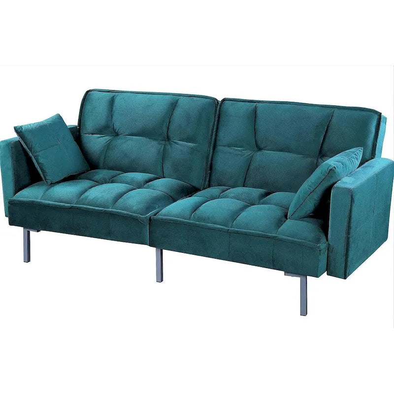 Converteerbare slaapbank met getufte fluwelen bekleding en metalen poten