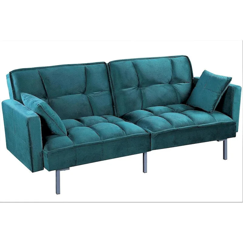 Converteerbare slaapbank met getufte fluwelen bekleding en metalen poten