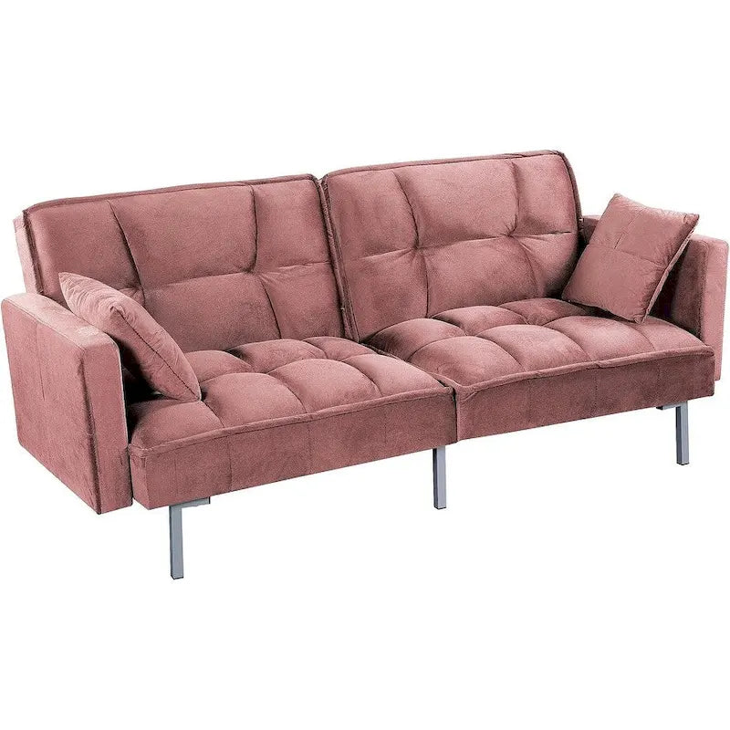 Converteerbare slaapbank met getufte fluwelen bekleding en metalen poten
