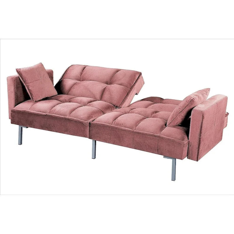 Converteerbare slaapbank met getufte fluwelen bekleding en metalen poten