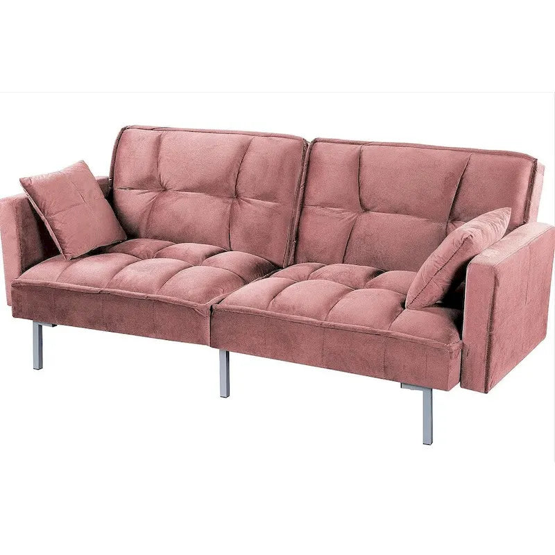 Converteerbare slaapbank met getufte fluwelen bekleding en metalen poten