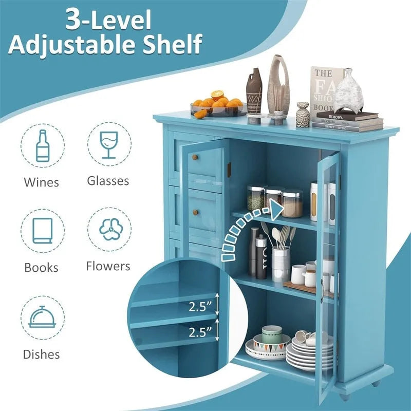 Dressoir Opbergkast met Lades en Glazen Deur