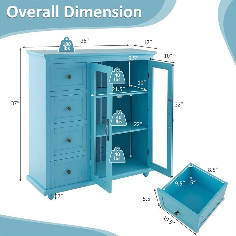 Dressoir Opbergkast met Lades en Glazen Deur