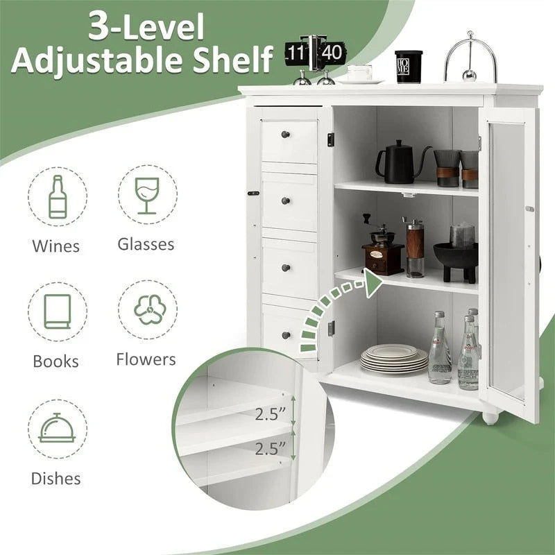Dressoir Opbergkast met Lades en Glazen Deur