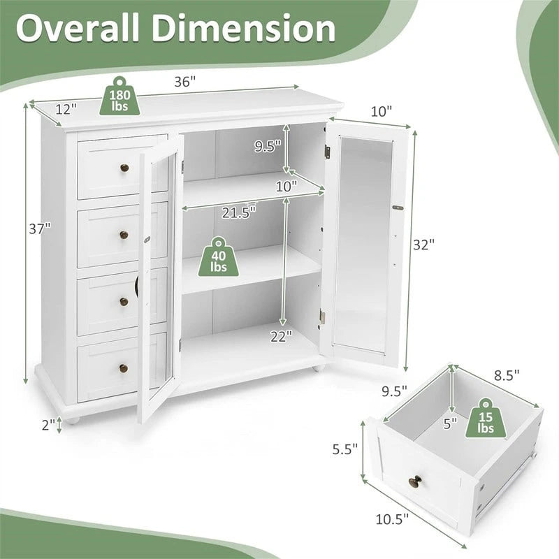 Dressoir Opbergkast met Lades en Glazen Deur