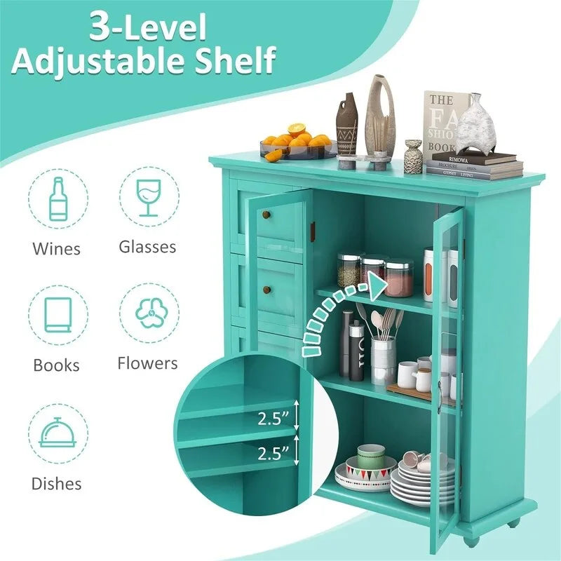 Dressoir Opbergkast met Lades en Glazen Deur