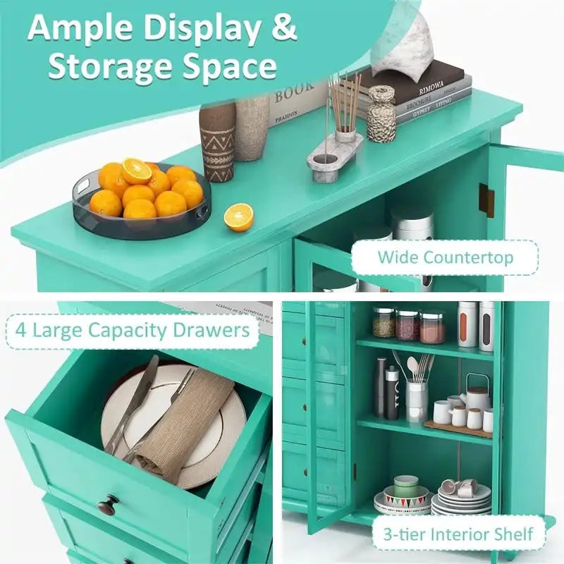 Dressoir Opbergkast met Lades en Glazen Deur