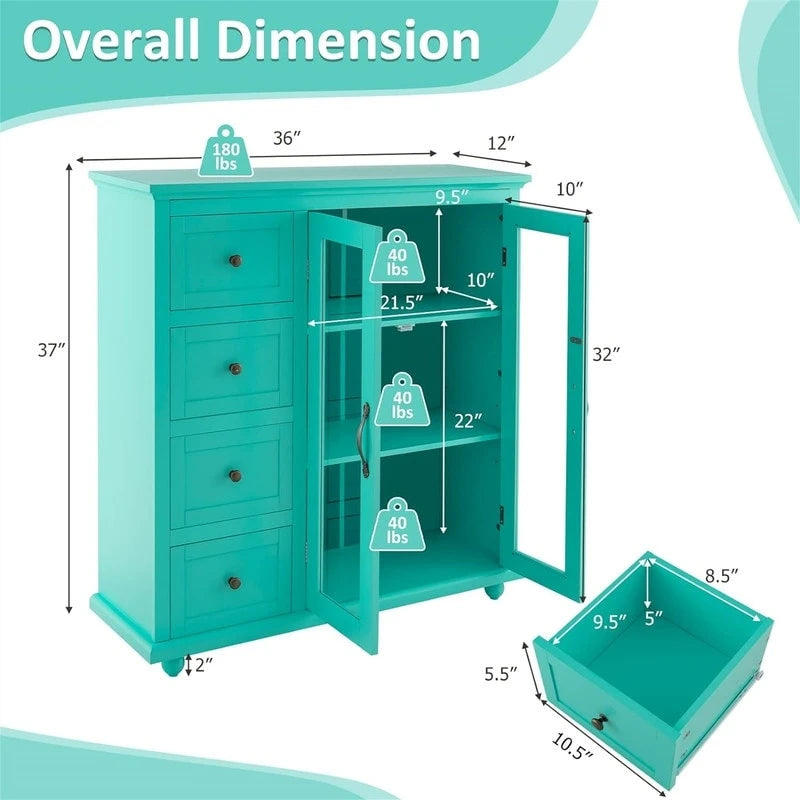 Dressoir Opbergkast met Lades en Glazen Deur