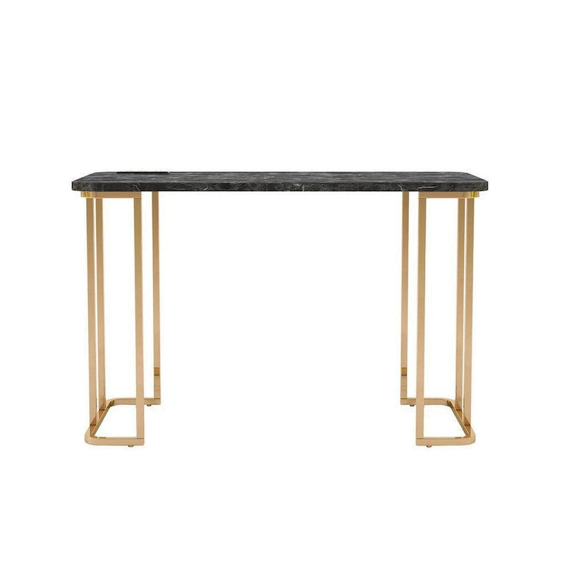 47 inch modern bureau met USB-stopcontact, gouden metalen poten, zwart kunstmarmeren blad