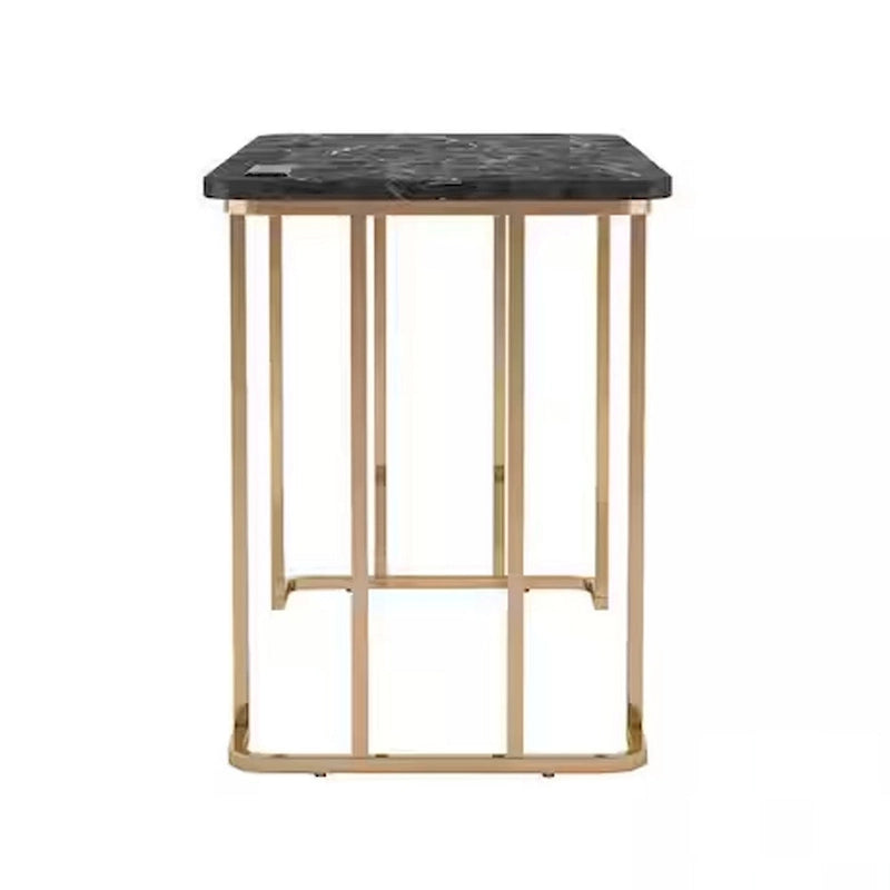 47 inch modern bureau met USB-stopcontact, gouden metalen poten, zwart kunstmarmeren blad