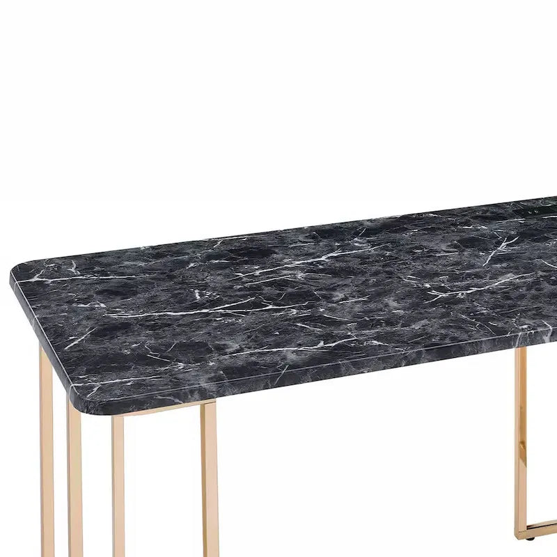 47 inch modern bureau met USB-stopcontact, gouden metalen poten, zwart kunstmarmeren blad