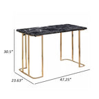 47 inch modern bureau met USB-stopcontact, gouden metalen poten, zwart kunstmarmeren blad