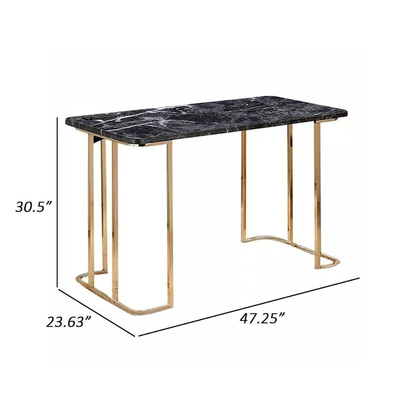 47 inch modern bureau met USB-stopcontact, gouden metalen poten, zwart kunstmarmeren blad